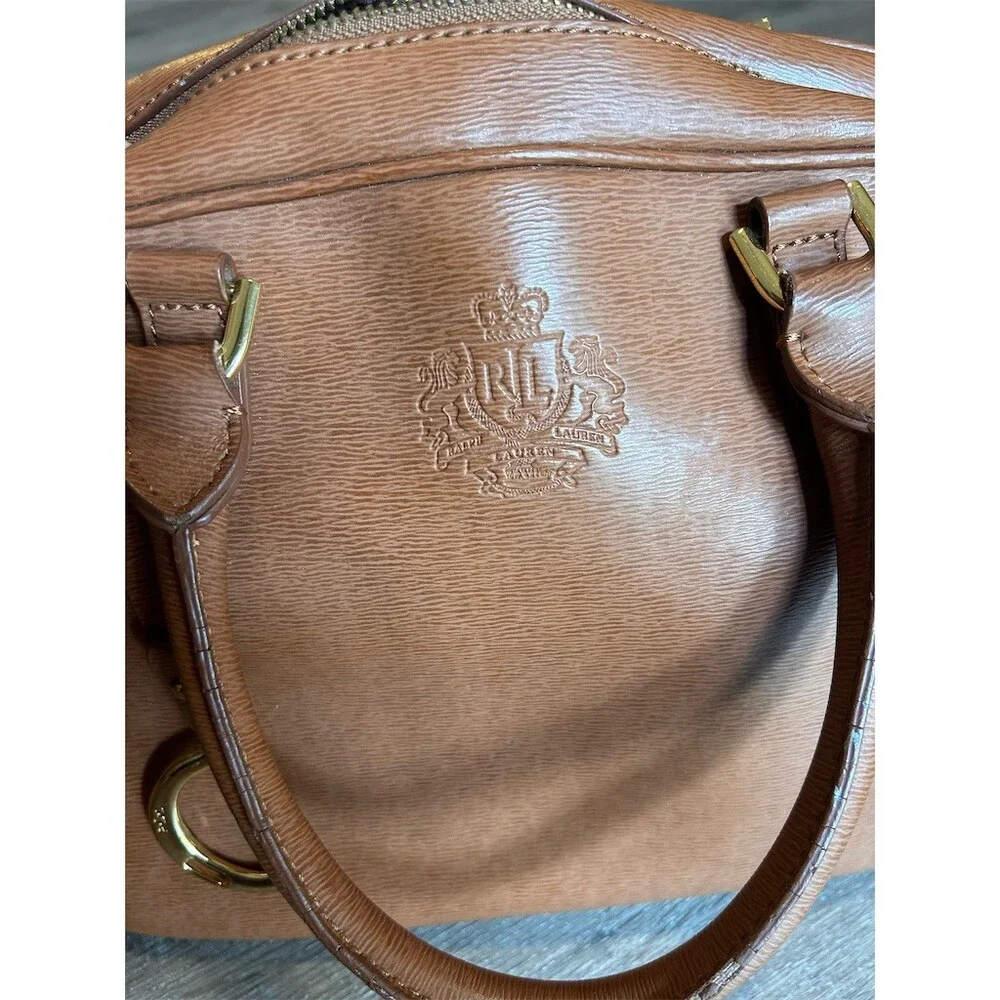 Lauren Ralph Lauren Dome Satchel Top Handle Bag Brown Cognac Gold Crest